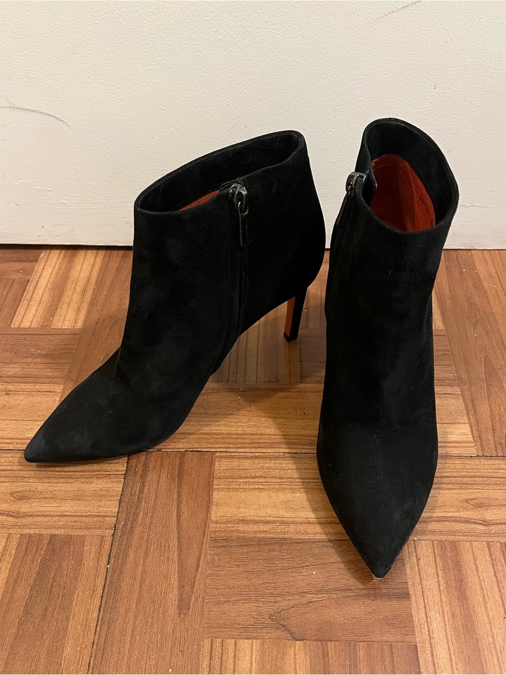 Santoni Black Suede Pointed Toe Ankle Booties 38